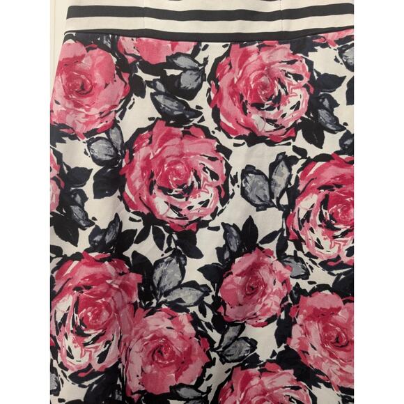 London Times Black Ivory Pink Stripe Rose Print Belt Work Summer Dress Size 12 - Picture 3 of 8